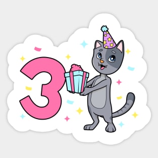 I am 3 with cat - girl birthday 3 years old Sticker